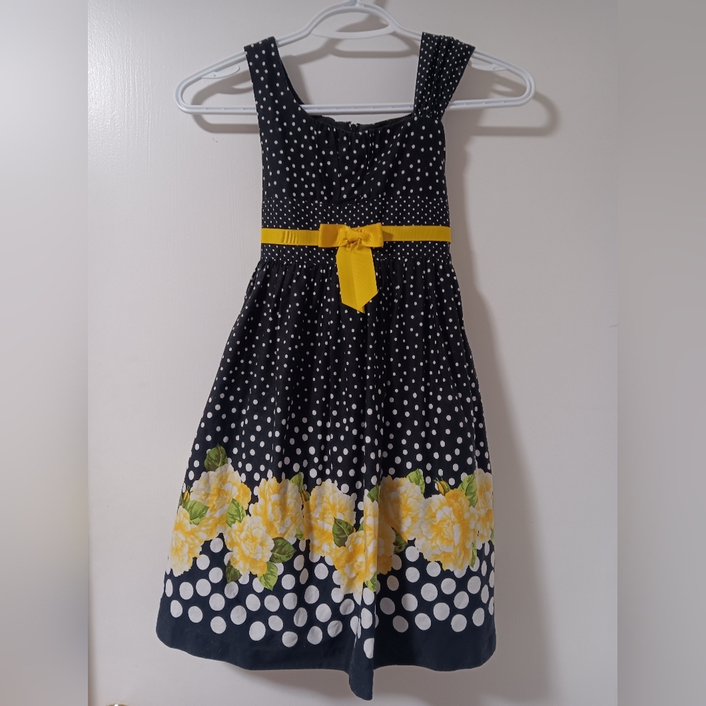 Polka Dot Floral Kids Dress with Yellow Accents
